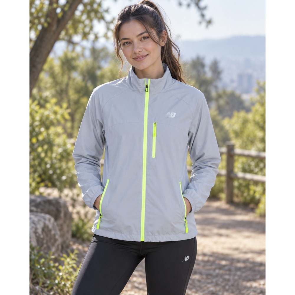 New Balance Sporty Outdoor Gray Neon Yellow Full Zip Windbreaker Size XL Jacket